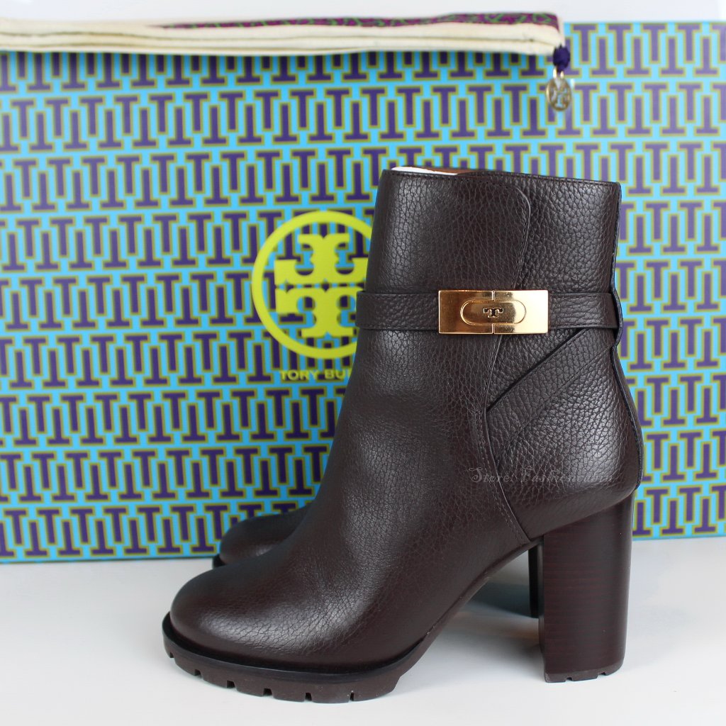 New Tory Burch T Hardware Heeled Leather Ankle Boots
